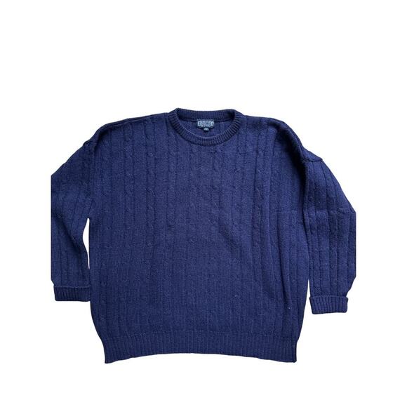 Lands End Sweater Men's XL Navy Wool Cable Knit Scotland Preppy Fisherman - Picture 2 of 6